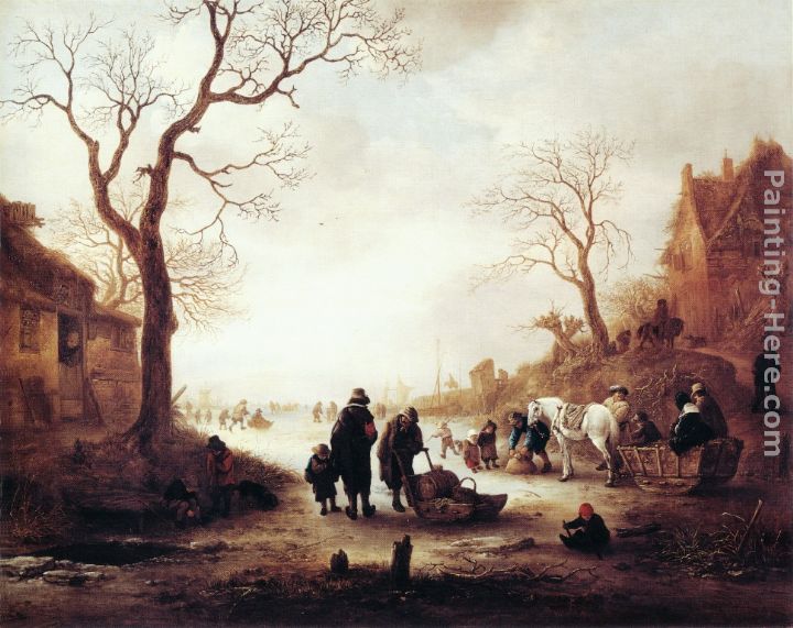 A Canal in Winter painting - Isack van Ostade A Canal in Winter art painting